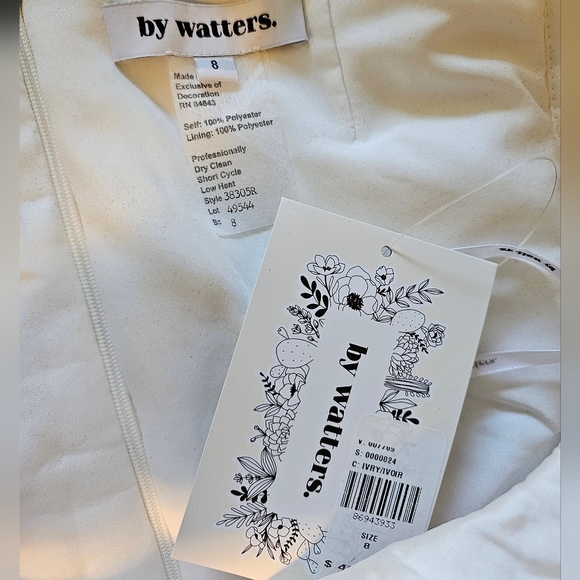 Watters Pavlova Ivory Square-Neck Puff-Sleeve Empire-Waist Taffeta Mini Dress, 8 - Picture 12 of 17